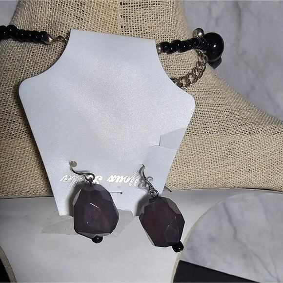 Boutique New multistone statement beaded mosaic necklace & earring set - Picture 6 of 9